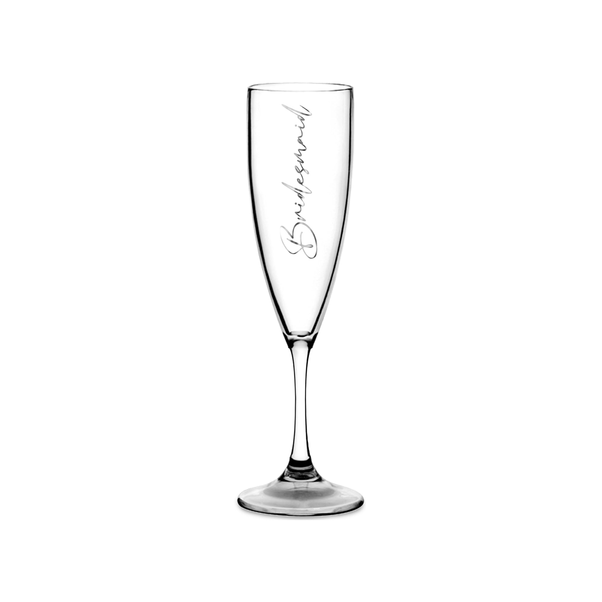 Print Maniacs Champagne Premium Clear Flute Glass Bride Groom Mr Mrs Wedding Maid Honour Wine Cocktail Prosecco Celebrations Gift (Silver, Bridesmaid)
