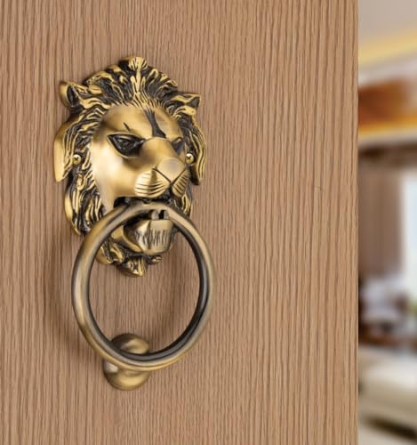 Image of COMPASS Lion Mouth Brass Home Decor | Door Decor | Door Knocker with Antique Finish | 5 inch | Pack of 1