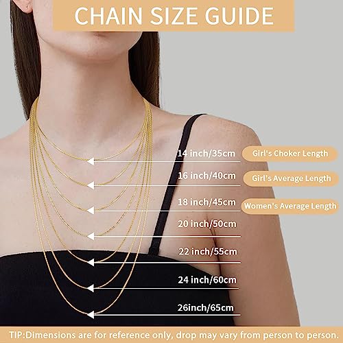 Momlovu Solid 18K Gold Over 925 Sterling Silver Chain Necklace for Women, 1MM Box Chain Hypoallergenic Replacement Necklace Chain Thin Women's Chain Necklaces 14/16/17/18/20/22/24/26 Inch3