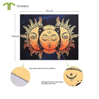 Ticanble Sun and Moon Tapestry Popular Wall Hanging Yellow Vintage Boho Art Tapestry Aesthetic Tapestry for Bedroom (79… 51INgWiiH4L. SS400