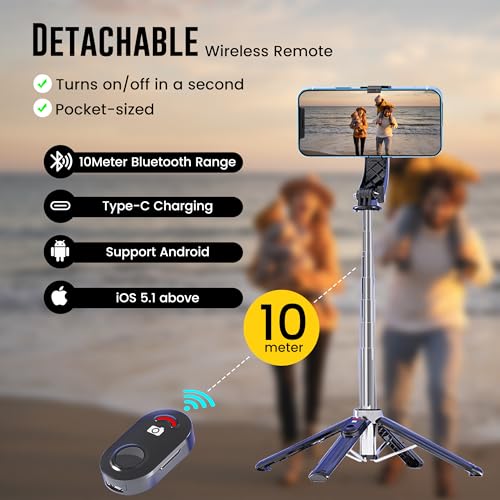Image of WeCool S3 Selfie Stick Tripod for Mobile with 360 Rotation Offers a 4-Leg Stable Base, extends up to 102 cm, Supports Bluetooth 5.2 with 10m Range.