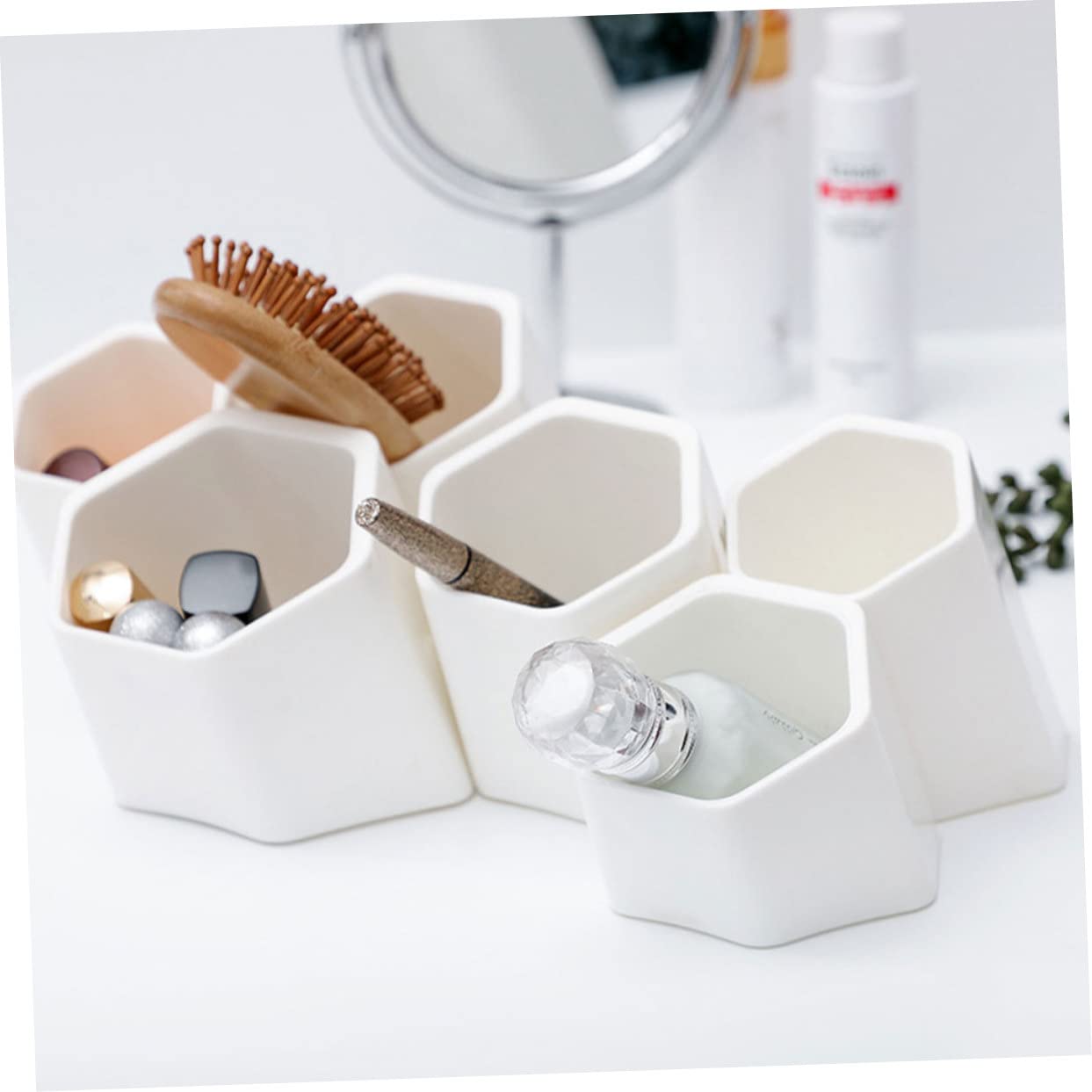 HOMSFOU Portapenne Multifunzione da Parete 6 Pezzi in Plastica Bianca, Contenitore per Cancelleria Creativo e Portapenne Cosmetico, Organizer Salvaspazio per Studenti, Ufficio e Casa