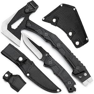 ZENHOSIT Survival Hatchet & Camping Axe with Fixed Blade Knife Combo Set, Full Tang Tactical Axe for Outdoor Camping Survival and Chopping Wood, Nylon Sheath Included
