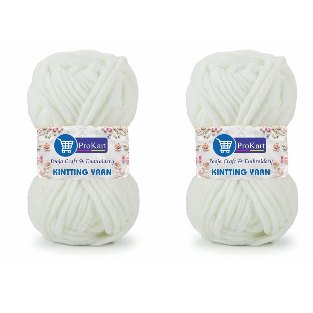 ProKart Premium Blankie Wool, Plush & Cuddly, Chenille Yarn Supersoft Hand Knitting Wool Ball | Adult, Sweaters, caps, Throws, Home Furnishing, Scarves, Blankets (Pure White, 100gms x 2 Pack)