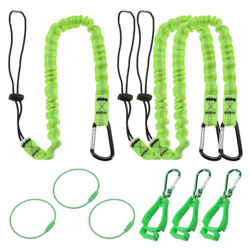 Image of MECCANIXITY Retractable Tool Lanyard 3ft with Aluminum Buckle and Adjustable Loop End, Included Glove Clamps and Keychains, Fall Protection Tools Leash for Hand Tools, Green 3 Pack
