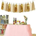 Shiny Tassel Garland Tissue Paper Tassels Banner Decoration for Birthday Party, Bridal Shower, Table Decor, Metallic Gold+Tan+Ivory, 15 pcs - Image 4