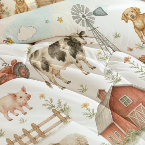 Image of DJNAR King Size Comfoter Set for Kids Farm Animal Bedding Sets