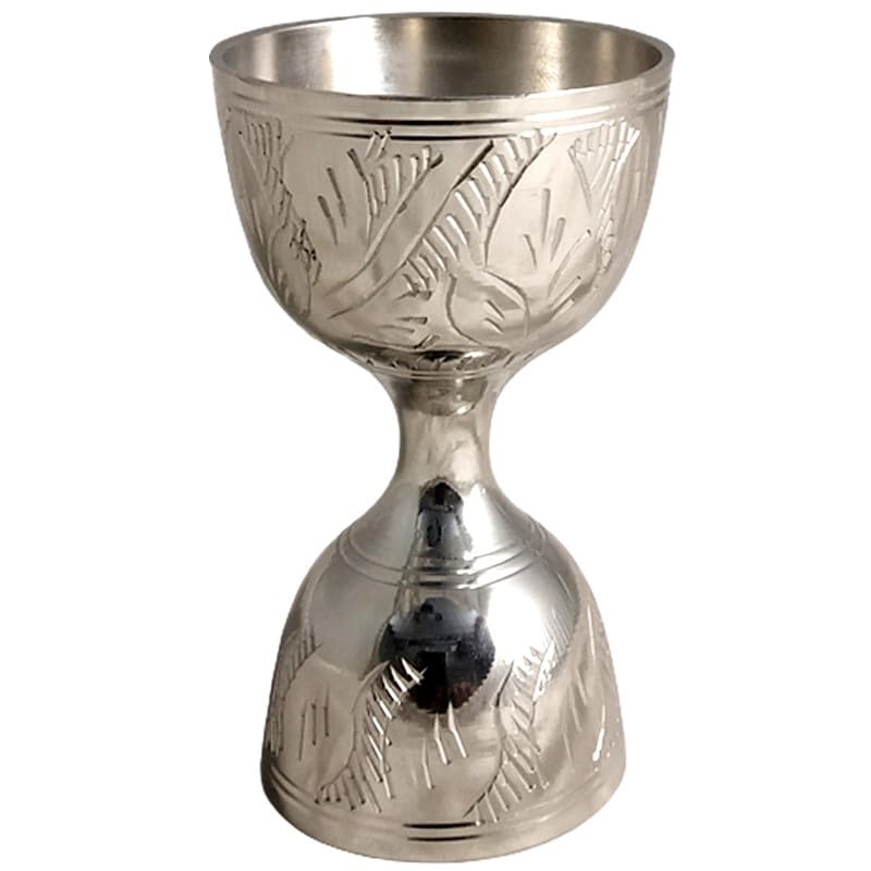 GRAINEX ENGINEER Vintage Brass Double Sided Peg Measurer Jigger Cups| Royal Wine 30/60 ml- Renaissance Medieval Gifts for Communion, Christmas Wedding Anniversary Drinkware (Silver)-Set 6