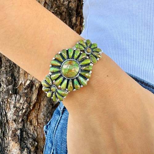 Turquoise Network Southwest Style Genuine Gemstones 925 Sterling Silver Cluster Bracelet2