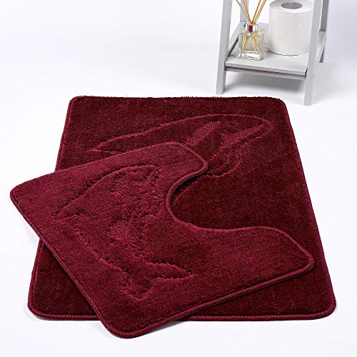 HOMES-LINEN Dolphin Bath Mats Non Slip Bathroom Mats 2 Piece Pedestal and Bath Mat Set Toilet Bathroom Rug (Burgundy)