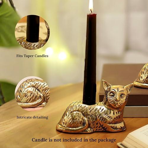 Image of BEHOMA Aluminium Cat Candle Holder Statue Set of 2 | Antique Gold Decorative Figurine for Home Decor, Table, Living Room | Best Gift Item for Anniversary, Wedding, House Warming, Return Gift
