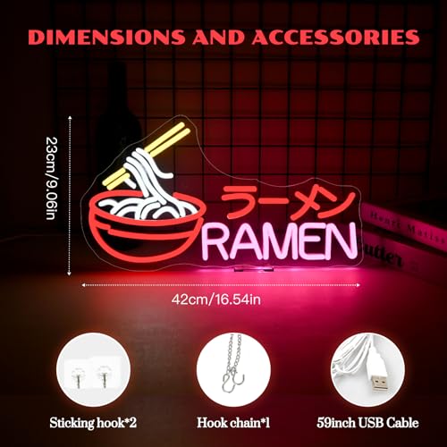 Image of Ramen Neon Sign Japanese Noodle Led Neon Lights for Wall Decor Dimmable Led Signs USB Powered Suitable for Restaurant Ramen Shop Kitchen Window Door Dinning Room Decoration Gifts