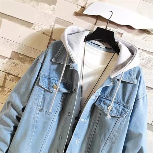 Men's Denim Hoodie Jacket Casual Long Sleeve Button Down Jeans Coat Windproof Hip Hop Trucker Hooded Jackets2