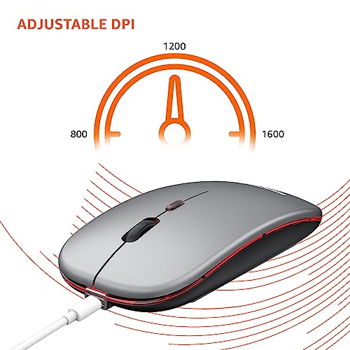 Image of amazon basics 2.4GHz Wireless + Bluetooth 5.1 Mouse, Multi-Device Dual Mode Slim Rechargeable Silent Click Buttons Wireless Bluetooth Mouse, 3 Adjustable DPI