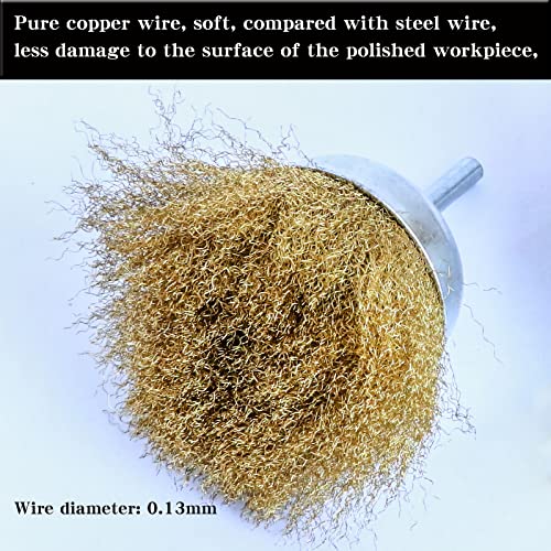 Image of 2PCS Brass Wire Cup Brush Kit for Drill,Crimped Cup Brush with 6mm Shank,0.13mm True Brass Wire,Soft Enough to Cleaning or Deburring with Less Scrach