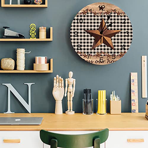 Wall-Clock-10-Inch-Silent-Non-Ticking-Western-Texas-Star-and-Primitive-Berry-Country-4th-of-July-Round-Decorative-Clock-for-Living-Room-Bedroom-Kitchen-School-Easy-to-Read-Battery-Operated-Mute-Clock Wall Clock 10 Inch Silent Non Ticking Western Texas Star and Primitive Berry Country 4th of July Round Decorative Clock for Living Room Bedroom Kitchen School Easy to Read Battery Operated Mute Clock