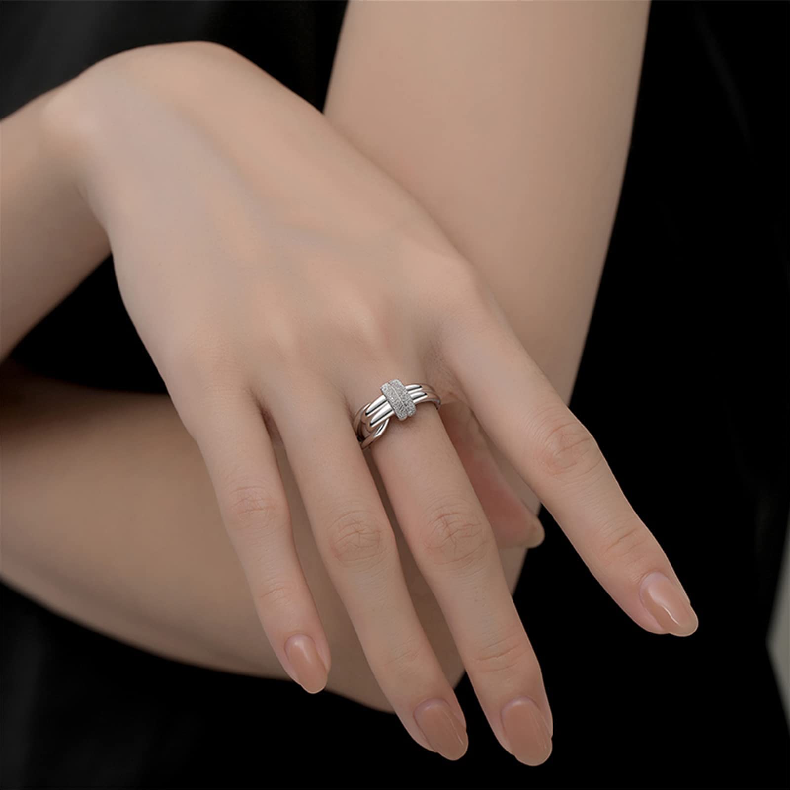 Feng Shui， 925 Sterling dwuwarstwowy Flash diamentowy wiązany pierścionek Retro Eternity węzeł celtycki obrączka regulowane pierścionki biżuteria prezenty dla kobiet