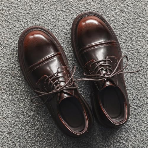 Mens Leather Fashion Business Platform Oxford Shoes Casual Shoes Dress Formal Leather Round Toe Wedding Derby Shoes Lace Up Walking Low-top Formal Shoes4