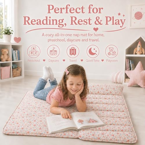 Image of Toddler Nap Mat with Removable Pillow,Ultra Soft Slumber Bags for Girls,Kids Sleeping Bags with Roll Up Design, Perfect for Preschool,Daycare,Kindergarten