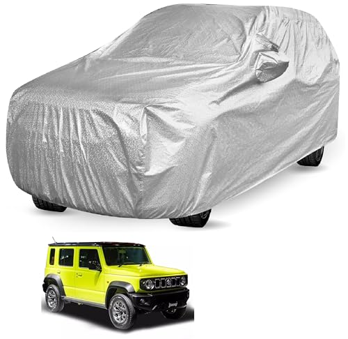 Image of Auto Hub Waterproof Car Cover Compatible with Maruti jimny with Mirror Pockets, Soft Cotton Lining, jimny Car Cover Waterproof, Metallic Silver
