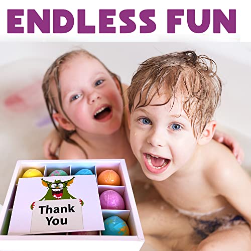 Bath Bombs for Kids with Surprise Inside - 12 Organic Bubble Bath Fizzies with Dragon Egg Toys. Gentle & Kids Friendly w/Rich Bubbles & Rainbow Colors, Valentines Day Gifts for Boys, Girls, Kids