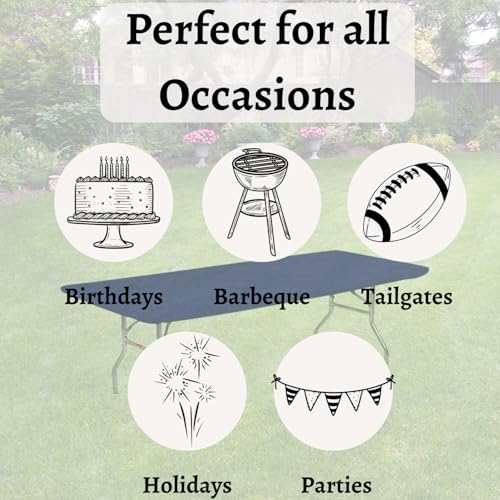 Image of Kwik-Covers 6' Rectangle Plastic Table Covers 30 inch x 72 inch, Bundle of 5 (Navy Blue)