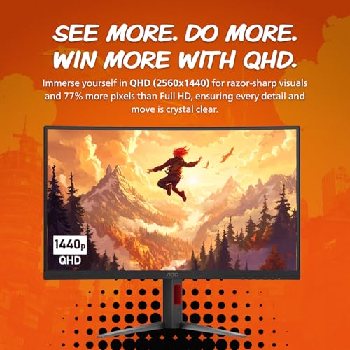 Image of AOC CQ27G4ZH 27 inch Curved Gaming Monitor, QHD 2K 2560x1440, 1500R VA, 300Hz 0.3ms MPRT, HDMI x2, DP x1, Height Adjustable Stand, HDR, 3-Year Zero-Bright-dot