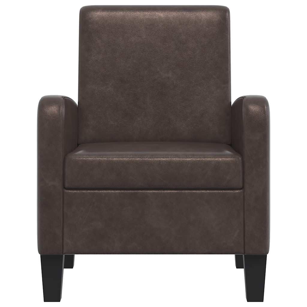Sessel Braun Kunstleder, Ergonomischer Loungesessel mit Kiefernholz-Gestell, Moderner Polstersessel für Wohnzimmer, Lounge und Büro, Bequemer Cocktailsessel, 61 x 60 x 79,5 cm