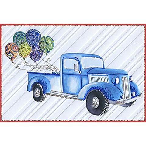 Pictura Classic Truck and Ornate Balloons Bright and Colorful 'Jane' Birthday Card for Him/Man Cover