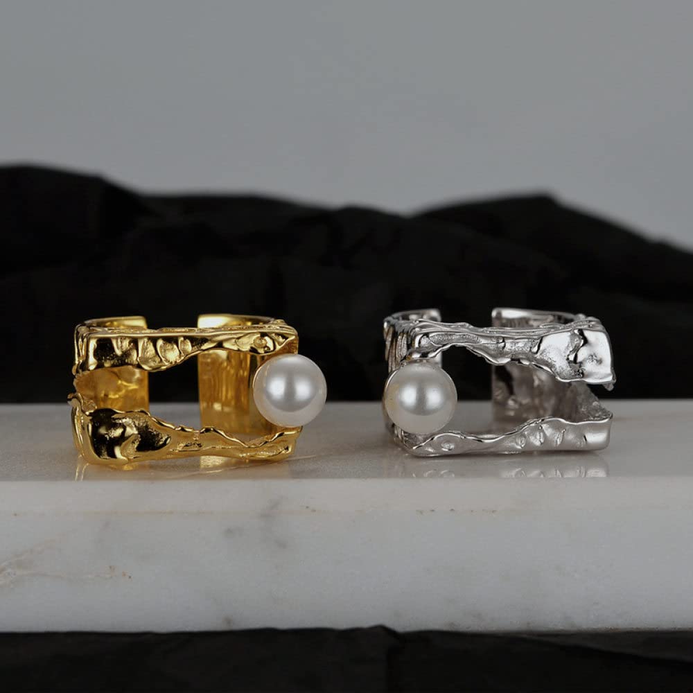 Anello Regolabile,Anelli Regolabili Per Donna Forma Quadrata Argento Sterling 925 Danneggiato Anelli Di Eternità Scavati Anelli Di Fidanzamento Placcati Oro Anelli Di Fidanzamento Per Ragazze Signo