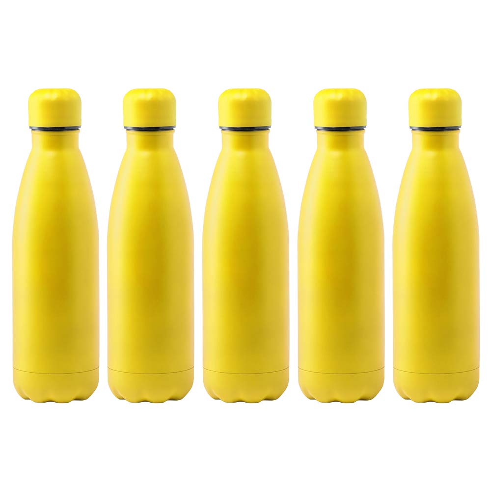 eBuyGB Metal Water Bottle 790ml Stainless Steel Leakproof Drinks Bottle Reusable BPA Free Matt Water Bottles - Travel Cup for School, Gym, Outdoor, Yoga & Sports - Yellow (Pack of 5) โ image 1