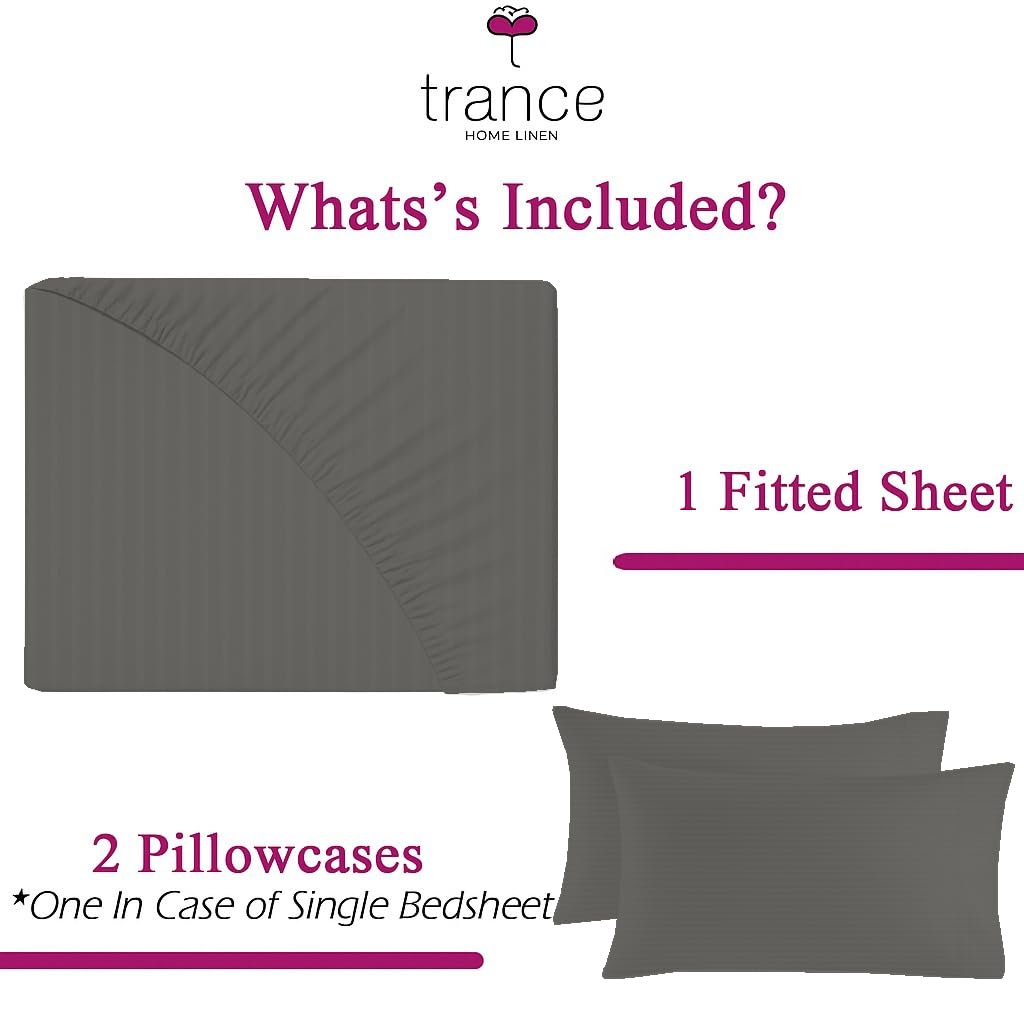 Dark Grey Satin Striped Fitted Sheets - Twin Size -4