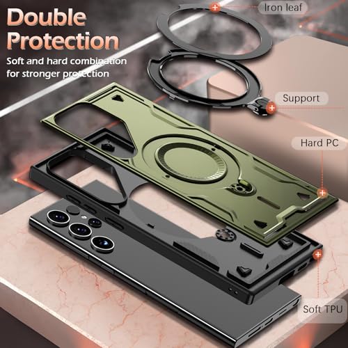 Image of for Samsung Galaxy S25 Ultra Case Magnetic with Stand, with Mag-Safe, with Screen Protector, Wireless Charging, Shockproof for Samsung S25 Ultra 5G Phone Case, Ring Holder Cover Green