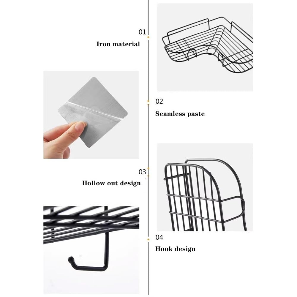 Mensole Bagno Mensola angolare for doccia, organizer angolare adesivo for doccia con ganci, mensola in metallo for doccia da parete for bagno, dormitorio e cucina Portasapone Doccia