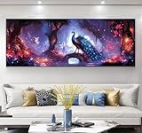 Diamond Painting Adultos Grande XXL Duende 5D Diamond Painting Pavo real, Manualidades Adultos Ronda Pintura Diamante Cuadro Diamantes Punto de Cruz Set para Decoración Pared Hogar 60x180cm, Model525