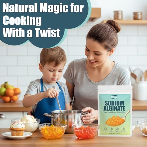 Image of 8 oz Pure Sodium Alginate Powder Food Grade - Thickener & Gelling Agent for Spherification Caviar, Desserts, Meat Products, Dairy Alternatives | Vegan, Gluten-Free, Keto-Friendly, Chefs