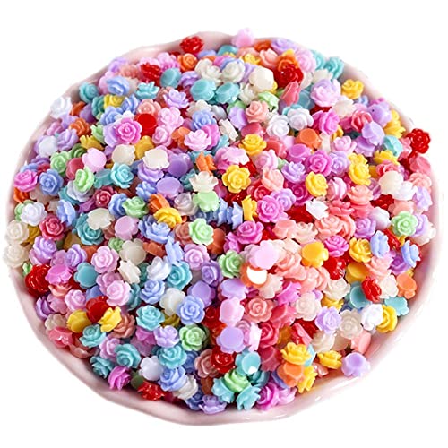 100 Pieces 1/5inch Mini Flower Resin Charms Plastic Cabochons Flatback Beads for Jewelry Making Scrapbooking Nail Decorations Hair Accessories Miniature Accessories (Rose)