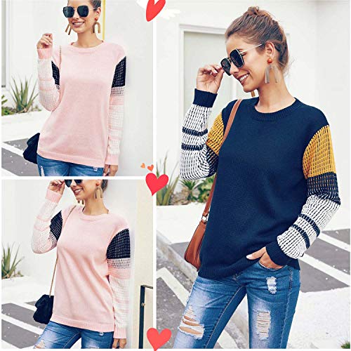 Women's Cute Contrast Sleeve Knitted Pullover Sweater2