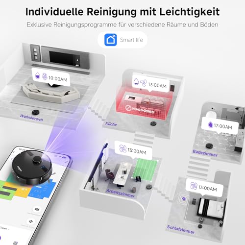 MONSGA Saugroboter mit Wischfunktion, 3.5L Staubsauger Roboter mit Absaugstation, 5000Pa Saugkraft, 180Min Laufzeit, LiDAR Navigation, Starke Saugkraft ideal für Teppich und Tierhaare, APP Steuerung – Bild 5