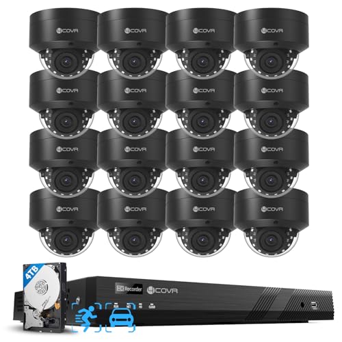 Image of 4COVR PoE 4K 16 Channel Security Camera System for Business, Human Vehicle Detection, 16x 8MP IK10 Vandal-Proof IP67 Dome Commercial IP Camera Night Vision, 16CH NVR 4TB, 24 /7 Recording, LY54AB8M1616