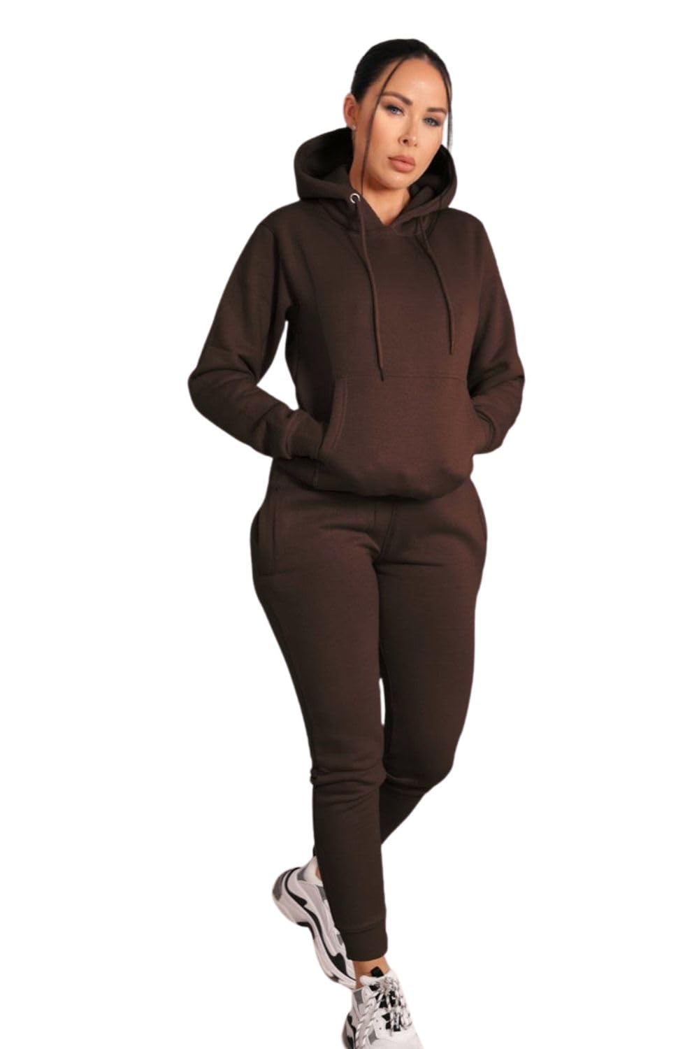 Femme Luxe Hoodie Cuffed Joggers Loungewear Set - Bellamy - Chocolate - 14