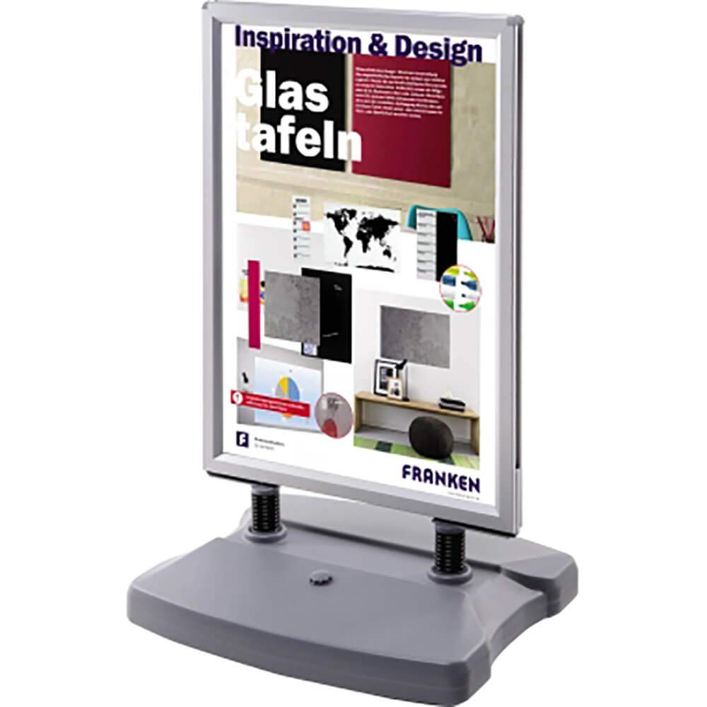 FRANKEN Plakatständer Kundenstopper A1 mit Klapprahmentechnik, freistehend, doppelseitig, Aluminiumrahmen, Tank-Fuß, BS1304