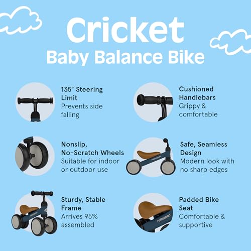 Image of Retrospec Cricket Baby Balance Bike, 4-Wheel Ride-On Toy for Ages 12-24 Months - First Bike & Toddler Bike for 1 Year Old Boys & Girls, First Birthday Gift