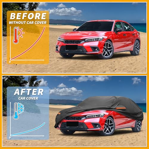 Image of Car Cover Waterproof All Weather Sun Rain Protection Full Exterior Cover for Honda Civic Sedan 190T-PU Black with Left Side Zippers