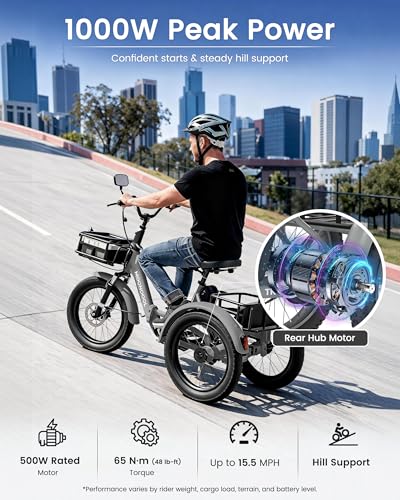 MOONCOOL Electric Trike for Adults, 500W/750W 48V Electric