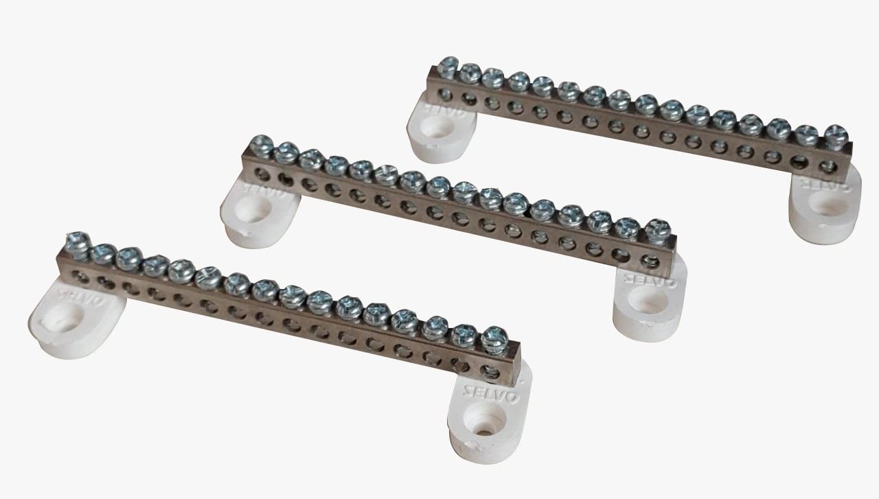 SELVO16 Ways Brass Neutral link Sixteen Screw Terminal grounding Bar Block for Cable looping and Earthing with P.B.T. Base. (9)-image-24