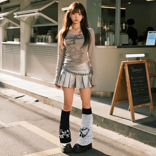 Image of Junely 2 Pairs Leg Warmers for Women Kawaii Leg Warmer Cute Legwarmers Japanese Socks Halloween Goth Emo Gyaru Accessories