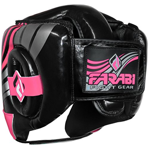 Farabi Sports Boxing Headgear - MMA Headgear for Sparring, Kickboxing, Karate Training Muay Thai and Martial Arts (Black/Pink, M)