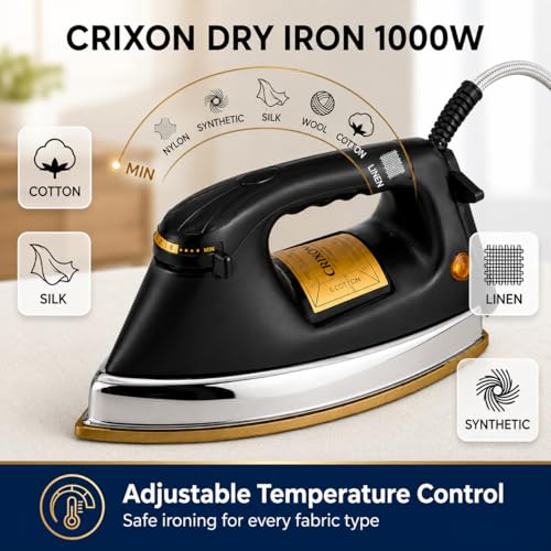 Image of 1.5KG Heavy Weight Iron Press for Clothes 1000W | Dry Iron with Nonstick Soleplate | Shockproof Body, Adjustable Temperature | 1 Year Replacement Warranty | Made in India