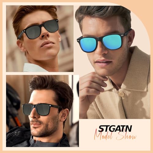 STGATN Retro Men's Polarized Sunglasses UV Protection, Carbon Fiber Temple, TR90 Frame Ideal for Driving Fishing Golf Sports3